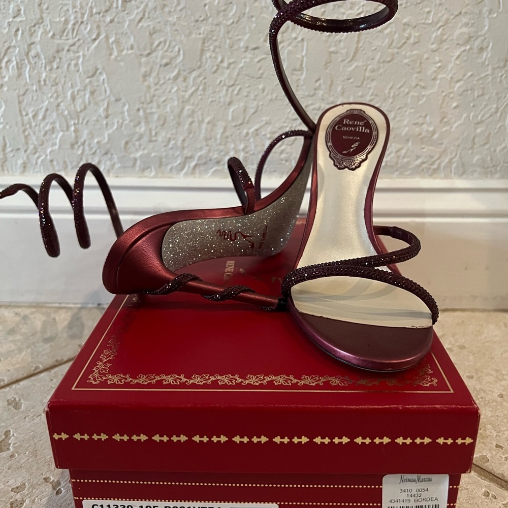 Rene Caovilla Margot crystal sandals in bordeaux